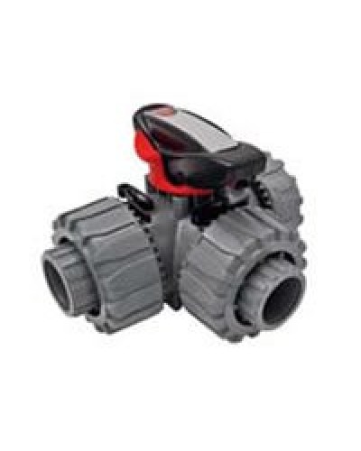Ecoplast Кран шаровой трехходовой ПВХ D25 (уплотнение TPV, остальное EPDM) с муфтовым окончанием (49448). Кран шаровой, с муфтовым окончанием. Экопласт в Ангарске