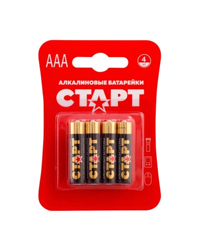 СТАРТ LR03-BL4 (1,5 В, AAA, LR03), упак. 4 шт. БЛИСТЕР. Алкалиновые батарейки. СТАРТ в Ангарске