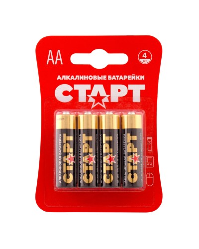 СТАРТ LR6-BL4 (1,5 В, AA, LR6), упак. 4 шт. БЛИСТЕР. Алкалиновые батарейки. СТАРТ в Ангарске
