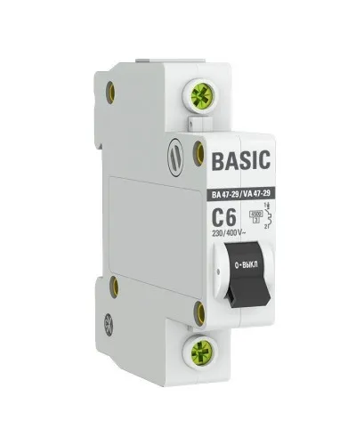 Автоматический выключатель 1P 6А (C) 4,5кА ВА 47-29 Basic (mcb4729-1-06C). Автоматический выключатель. EKF в Ангарске