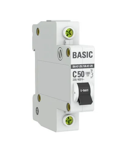 Автоматический выключатель 1P 50А (C) 4,5кА ВА 47-29 Basic (mcb4729-1-50C). Автоматический выключатель. EKF в Ангарске