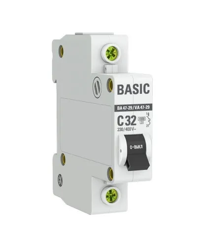 Автоматический выключатель 1P 32А (C) 4,5кА ВА 47-29 Basic (mcb4729-1-32C). Автоматический выключатель. EKF в Ангарске