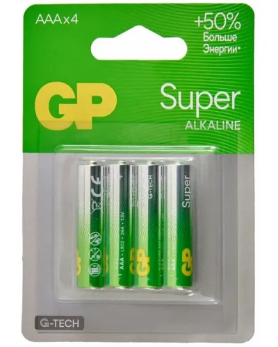GP Super Alkaline 24A AAA (GP 24AA21-2CRSBC4), упак. 4 шт. БЛИСТЕР. Алкалиновые батарейки. GP Batteries в Ангарске