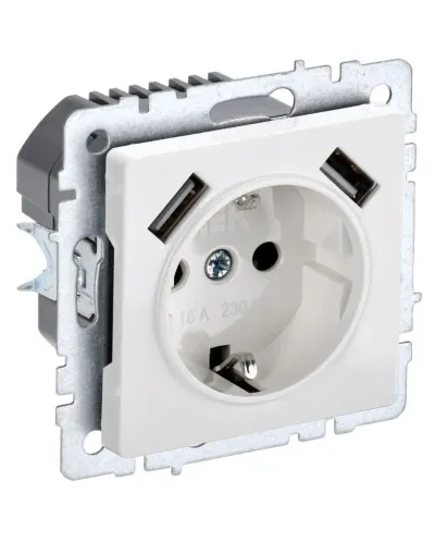Розетка с з/к с USB A+A 2,1А РЮш10-1-БрБ белый BRITE (BR-R14-16-U21-D21-K01). Розетка с заземлением с защитными шторками, 2,1А. IEK в Ангарске