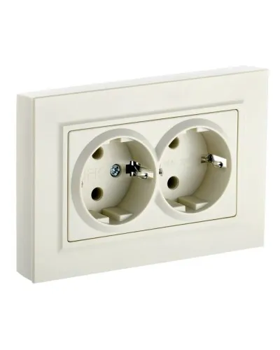 Розетка 2-местная с з/к РС12-3-БрКр бежевый BRITE (BR-R21-16-K10-F). Розетка с заземлением без защитных шторок в сборе. IEK в Ангарске