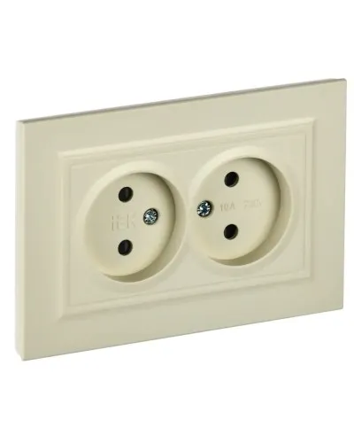 Розетка 2-местная без з/к РСш12-2-БрКр бежевый BRITE (BR-R23-10-K10-F). Розетка без заземления с защитными шторками в сборе. IEK в Ангарске