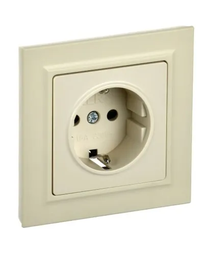 Розетка с з/к РСР14-1-0-БрКр бежевый BRITE (BR-R14-16-K10-F). Розетка с заземлением с защитными шторками в сборе. IEK в Ангарске