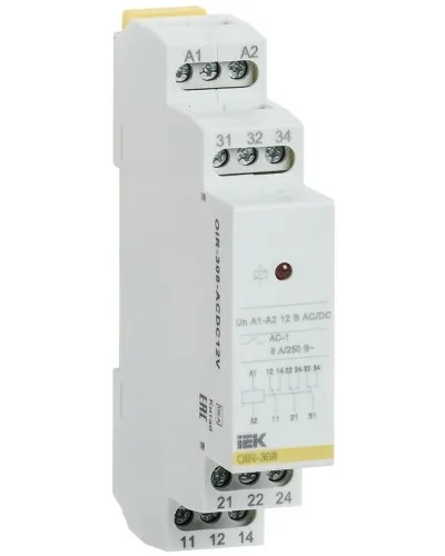 Реле промежуточное модульное OIR 3 контакта 8А 12В AC/DC (OIR-308-ACDC12V). Реле промежуточное модульное. IEK в Ангарске