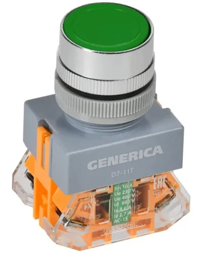 Кнопка D7-11T d=22мм зеленая GENERICA (BBT50-11T-3-21-K06-G). Кнопка управления с фиксацией. IEK в Ангарске