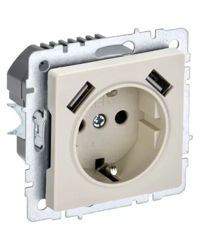 Розетка с з/к с USB A+A 2,1А РЮш10-1-БрКр бежевый BRITE (BR-R14-16-U21-D21-K10). Розетка с заземлением с защитными шторками, 2,1А. IEK в Ангарске