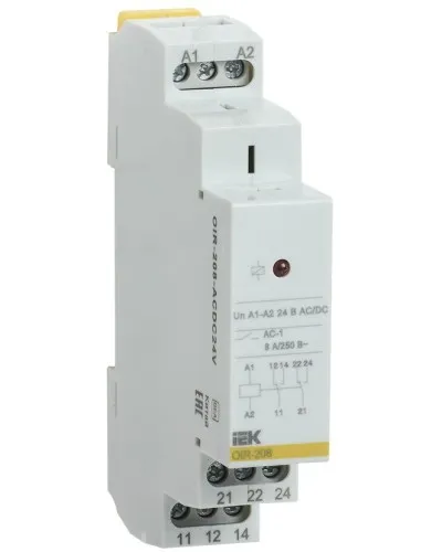 Реле промежуточное модульное OIR 2 контакта 8А 24В AC/DC (OIR-208-ACDC24V). Реле промежуточное модульное. IEK в Ангарске