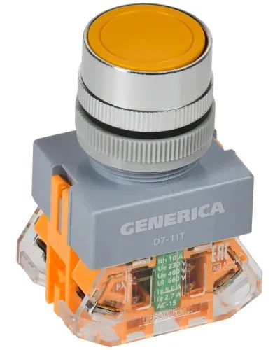 Кнопка D7-11T d=22мм желтая GENERICA (BBT50-11T-3-21-K05-G). Кнопка управления с фиксацией. IEK в Ангарске