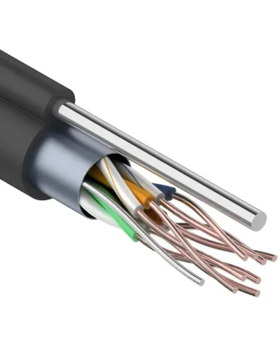 F/UTP, CAT 5e, PE, 4PR, 24AWG, OUTDOOR, SOLID, черный, с тросом, 305м, REXANT (01-0144). Кабель «витая пара» (LAN) для структурированных систем связи. Rexant в Ангарске