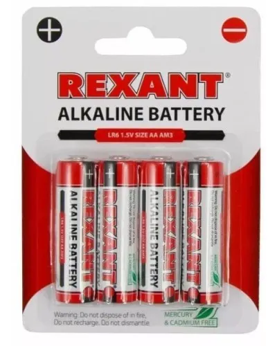 Алкалиновая батарейка AA/LR6 1,5 V 4 шт. блистер REXANT (30-1027). Элемент питания. Rexant в Ангарске