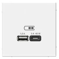 ArtGallery розетка USB тип-A+C 45Вт, скрытой установки, механизм, белый (GAL000129). Розетка USB. Systeme Electric