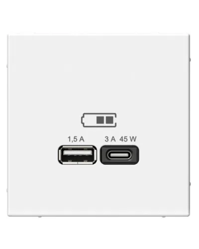 ArtGallery розетка USB тип-A+C 45Вт, скрытой установки, механизм, белый (GAL000129). Розетка USB. Systeme Electric в Ангарске