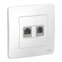 BLANCA розетка RJ45+RJ11 2-местная, кат. 5Е, скрытой установки, белый (BLNIS045111). Розетка компьютерная + телефонная. Systeme Electric