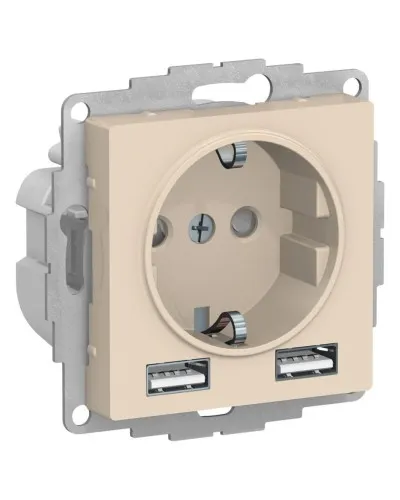 AtlasDesign розетка 1-местная с 2 USB A+A, скрытой установки, механизм, бежевый (ATN000230). Розетка с USB. Systeme Electric в Ангарске