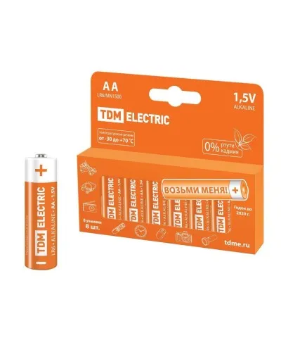 LR6 AA Alkaline 1,5V PAK-8 TDM (SQ1702-0009). Элемент питания. TDM ЕLECTRIC в Ангарске