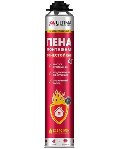 Пена огнестойкая ULTIMA PRO 65, 850 мл. Пена монтажная профессиональная. ULTIMA в Ангарске