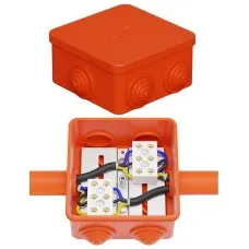 Коробка JBS080 85х85х50, 6 вых., 9P (0,15-4,0 мм²) (43151HF). Коробка монтажная, огнестойкая, без галогена. Экопласт
